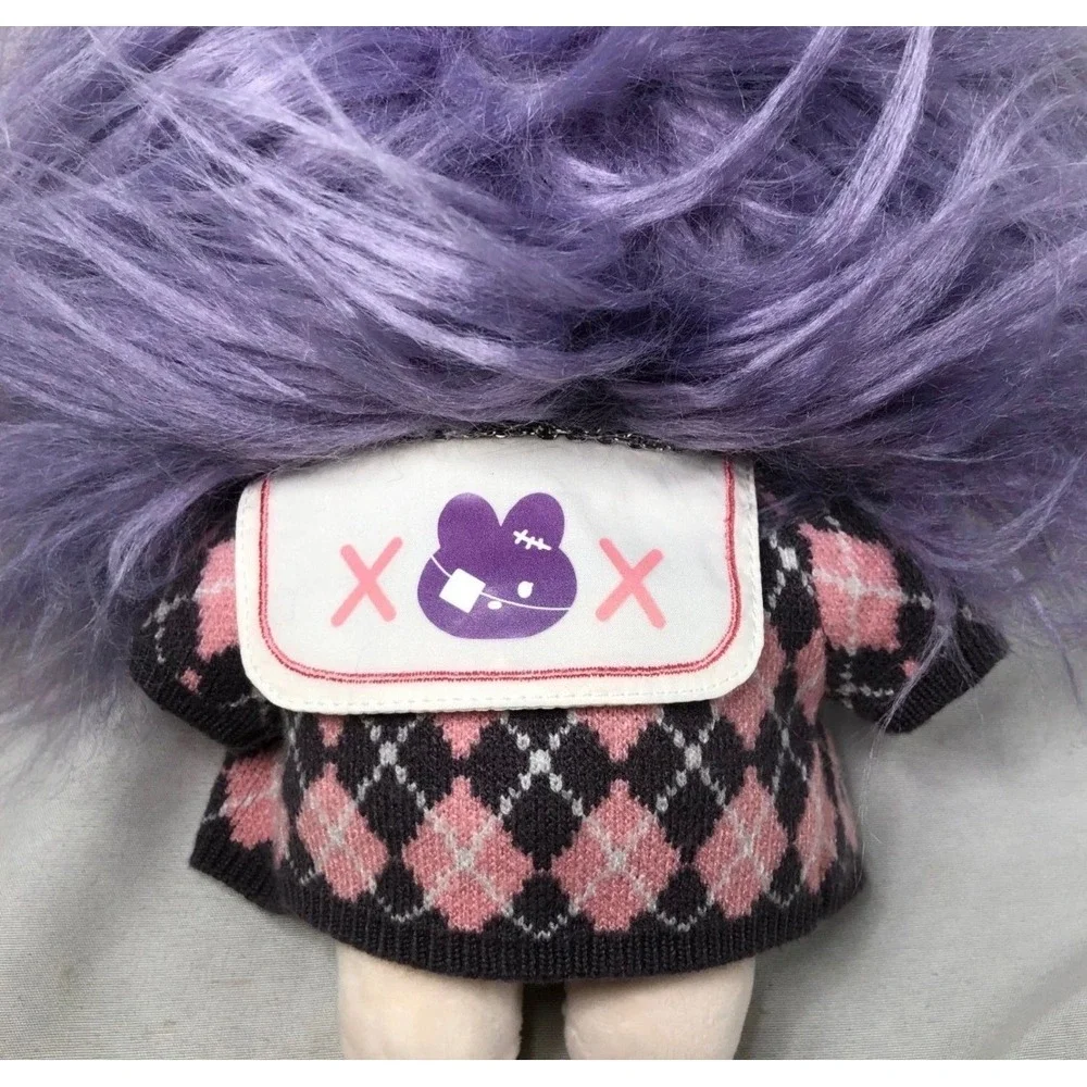 Celimon Plush Doll Lavender Hair Goth Argyle Cardigan Purple Eyes 8 inch